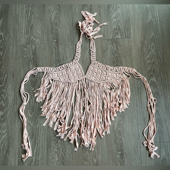 Forever 21 Nude Crochet Fringe Halter Top - Picture 5 of 7